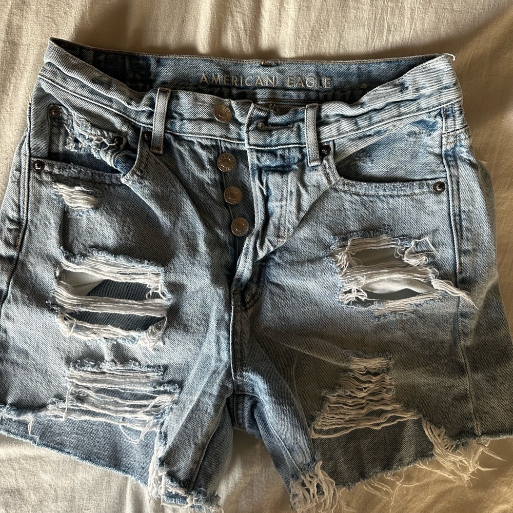 American Eagle Outfitters Light Blue Distressed Jean Shorts
